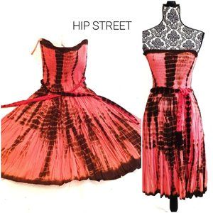 RAYA SUN Tube Top Strapless Crinkle Cotton TIE DYE Sun Dress S